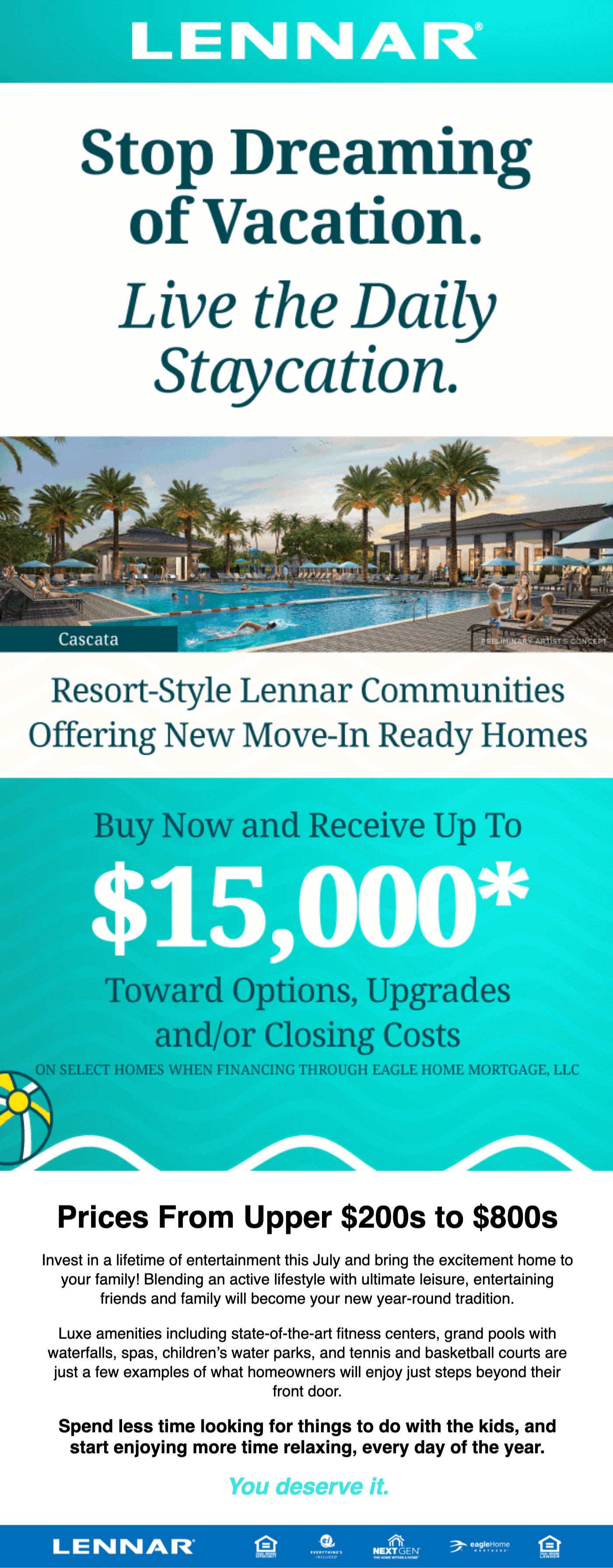 Lennar — Staycation campaign email