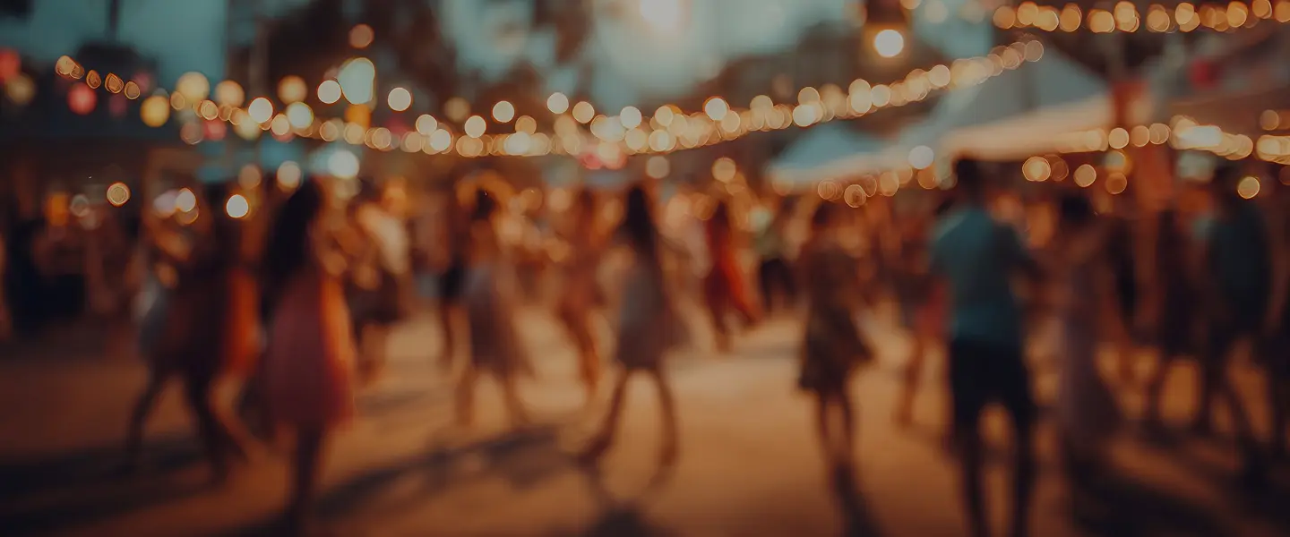Main Street Miami Lakes — Evening ambiance with string lights