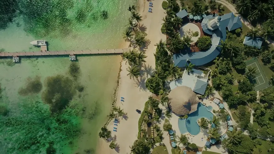 Reef Haven Belize — Aerial pool view