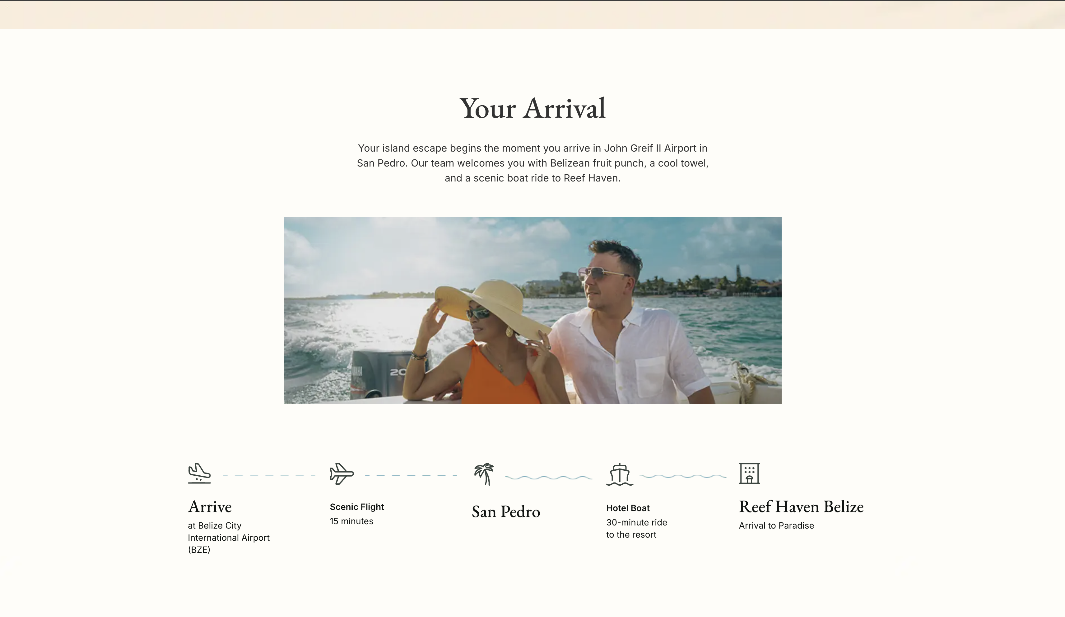 Reef Haven Belize — Your Arrival journey page